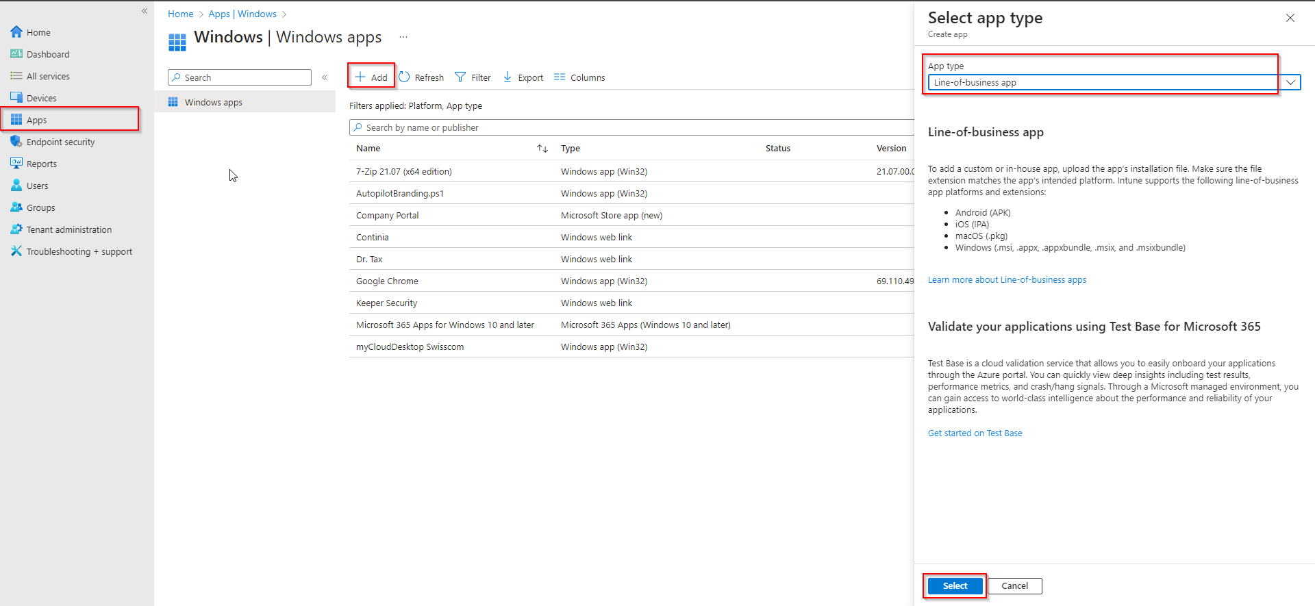 Uploading the Chrome MSI installer